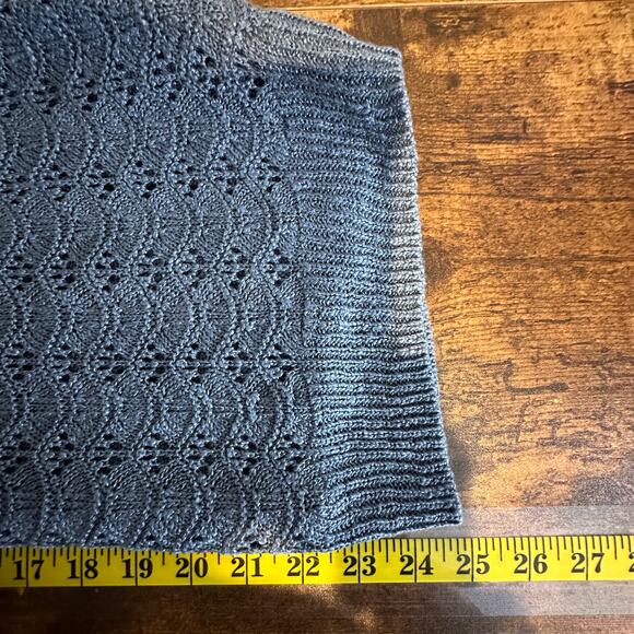 Lauren Conrad Crochet Sweater Large Blue Button Scoop Neck Cottagecore Boho EUC - Picture 4 of 8